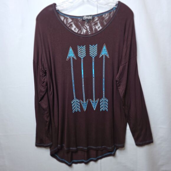 Cowgirl Hardware Womens Western Top Rhinestone Long Sleeve Sz L Lace Back Boho - Picture 1 of 12